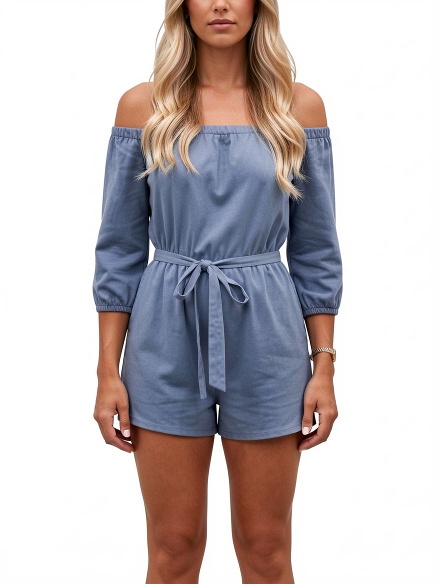 Women Off Shoulder Romper Jeans