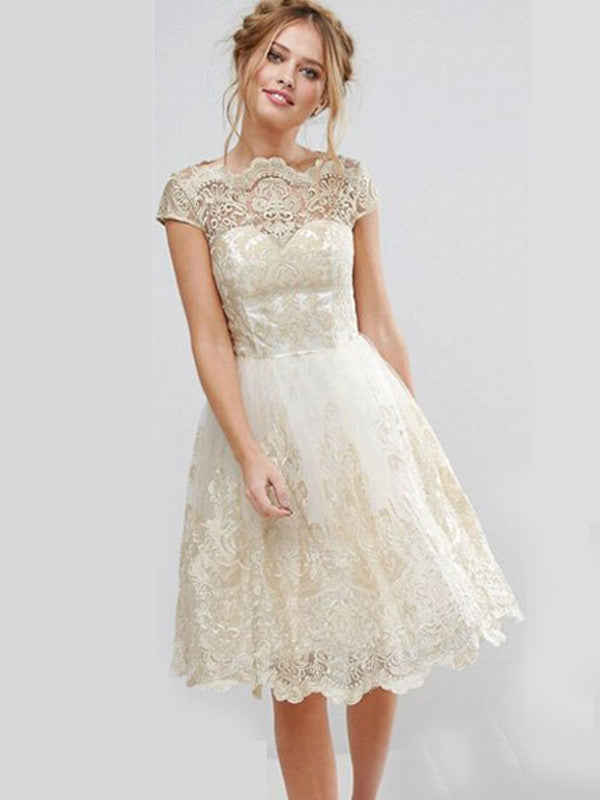 Short Sleeve Printed Lace Dress