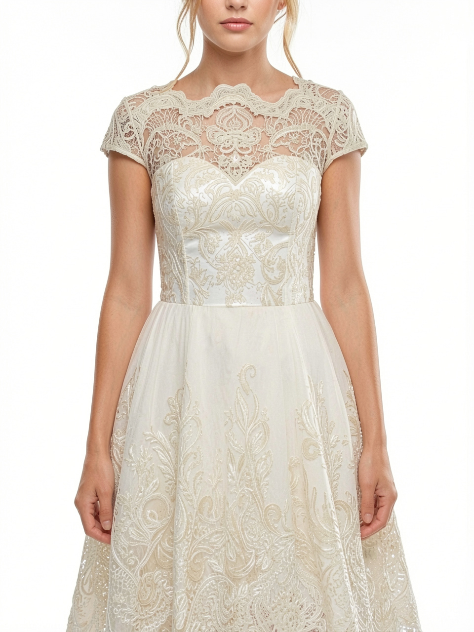 Short Sleeve Printed Lace Dress
