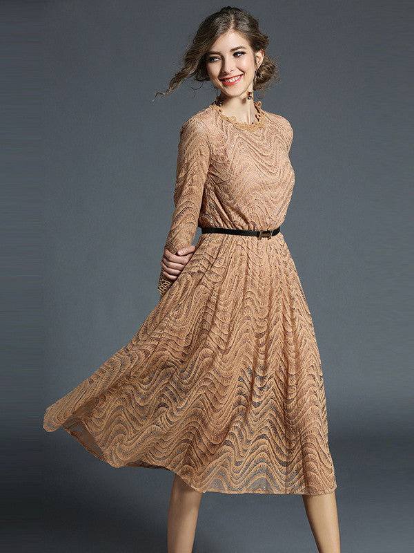 Fashion Bell Sleeve Lace Midi Dress