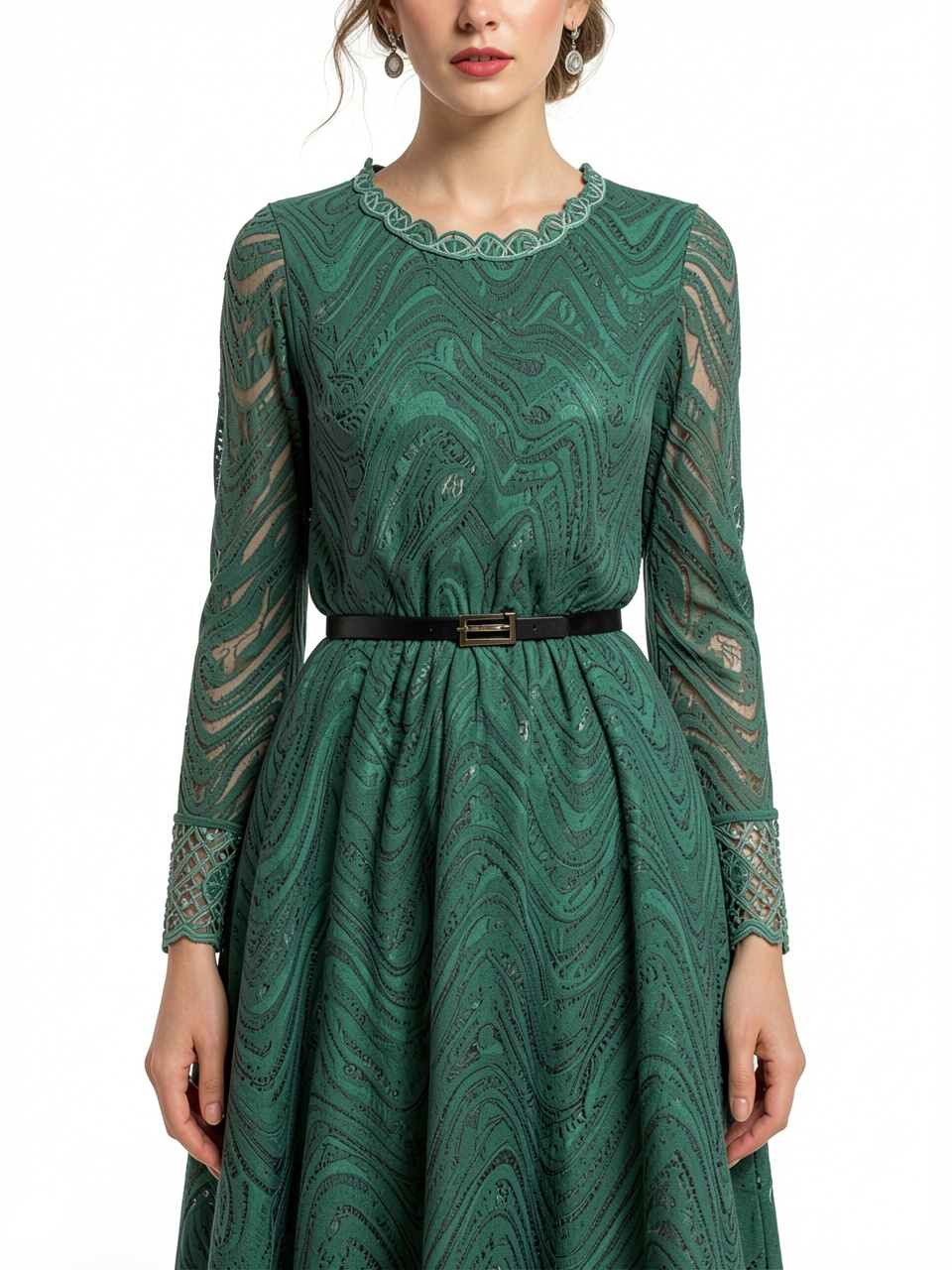 Fashion Bell Sleeve Lace Midi Dress