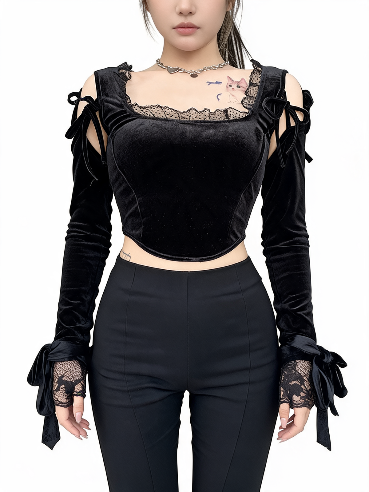 Women Gothic Long Sleeve Cropped Top