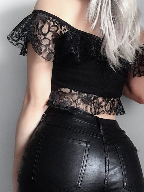 Women Gothic Off Shoulder Lace Crop Top