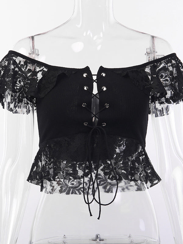 Women Gothic Off Shoulder Lace Crop Top