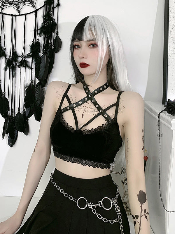 Women Gothic Strappy Cropped Top