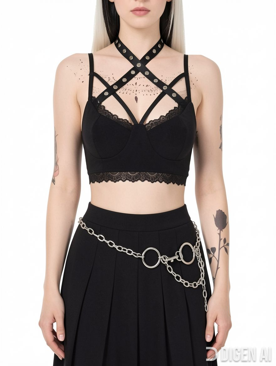 Women Gothic Strappy Cropped Top