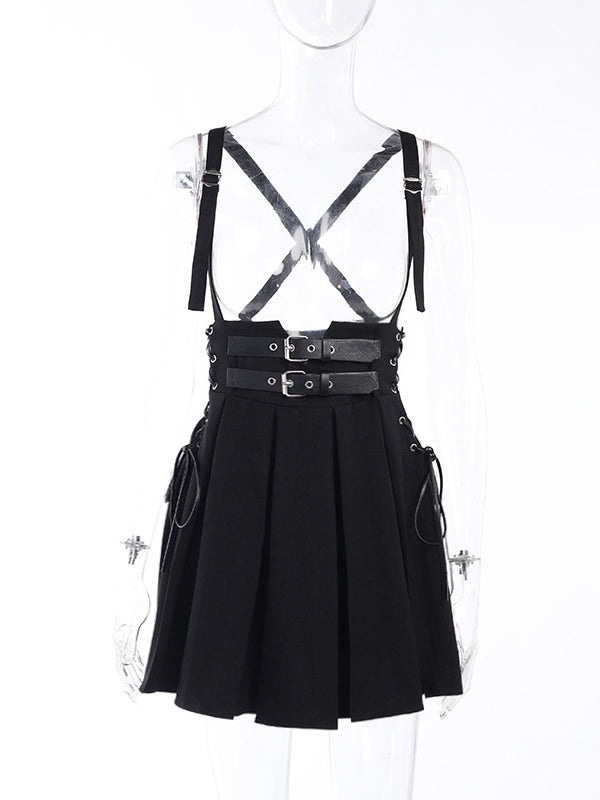 Women Gothic Pleated Suspender Skirt
