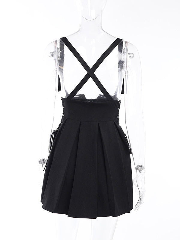 Women Gothic Pleated Suspender Skirt