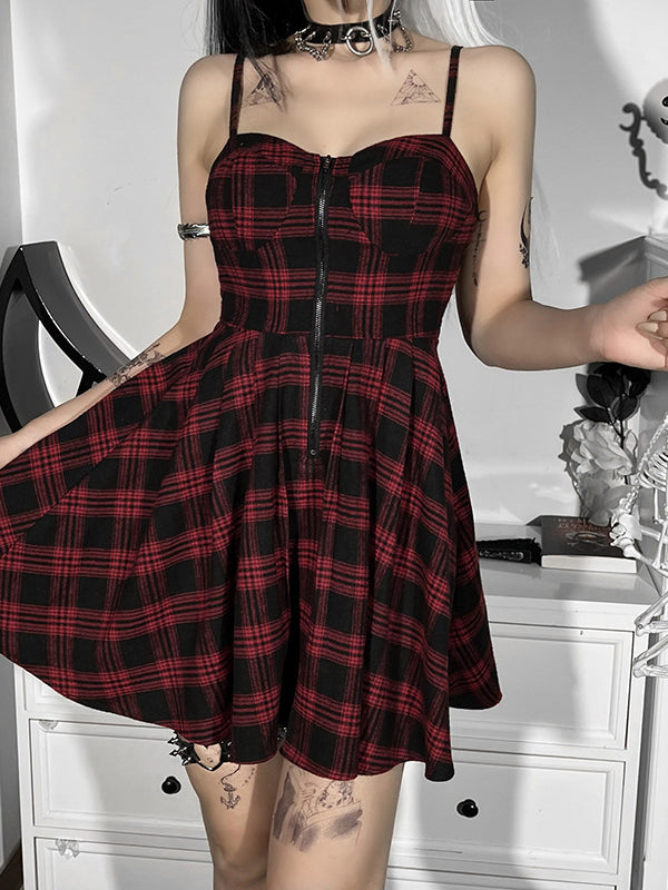 Women Gothic Plaid Mini Dress