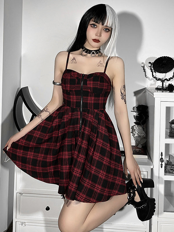 Women Gothic Plaid Mini Dress