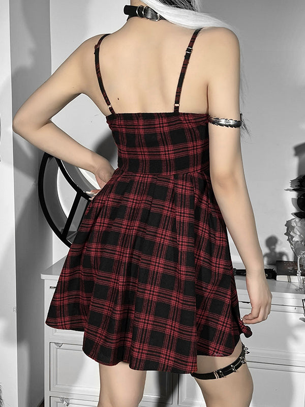 Women Gothic Plaid Mini Dress