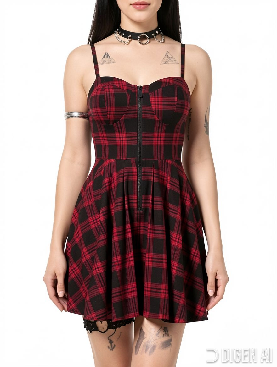 Women Gothic Plaid Mini Dress