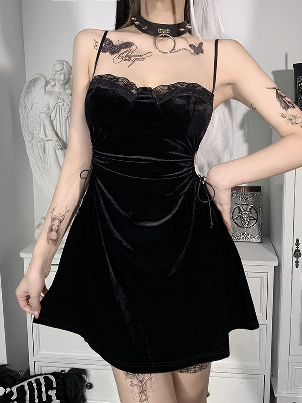 Women Gothic Velvet Mini Dress