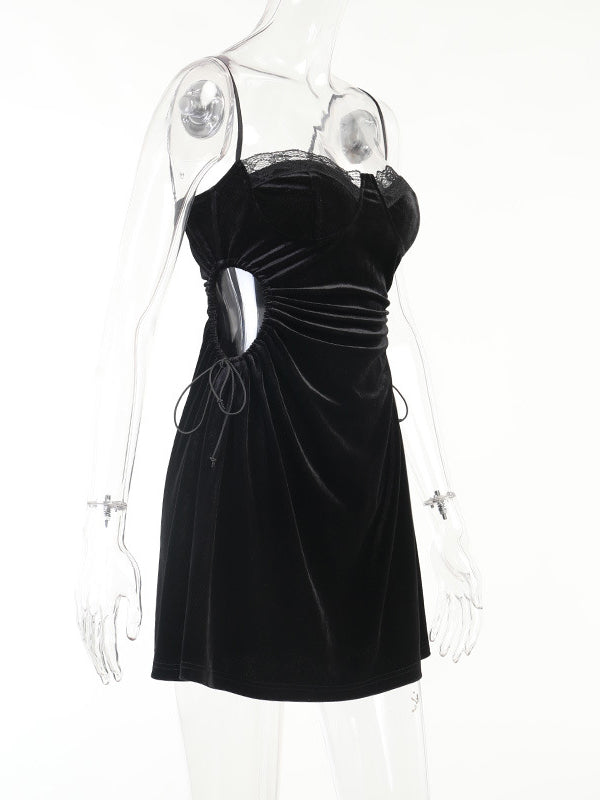 Women Gothic Velvet Mini Dress