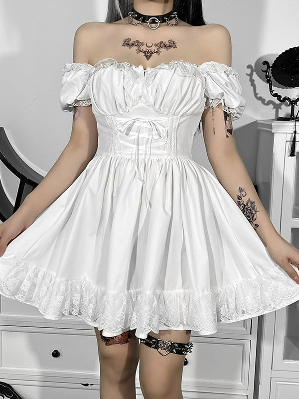 Women Gothic Lace Up Mini Dress