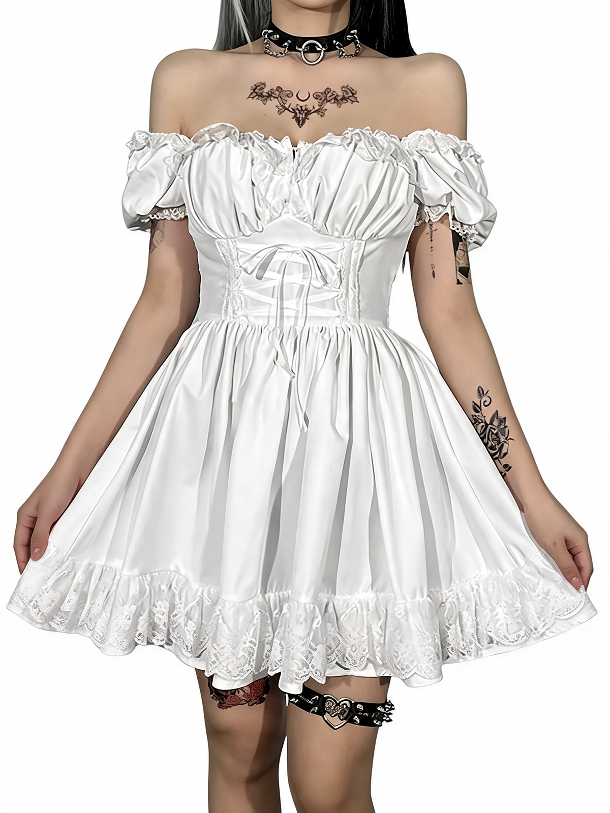 Women Gothic Lace Up Mini Dress