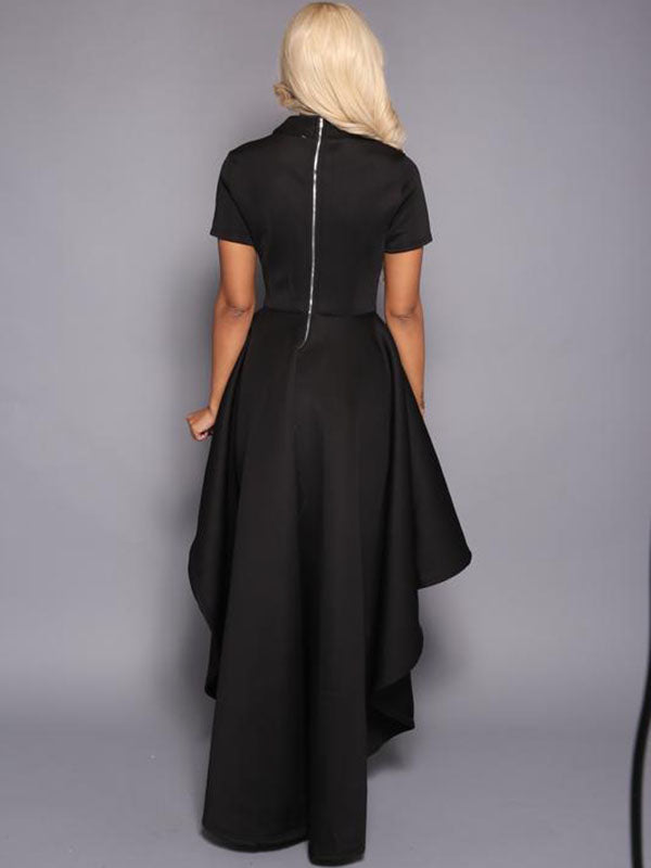 Women Short Sleeve Asymmetric Ruffle Hem Dress