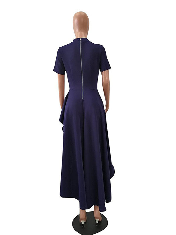 Women Short Sleeve Asymmetric Ruffle Hem Dress