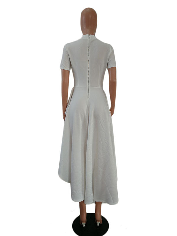 Women Short Sleeve Asymmetric Ruffle Hem Dress