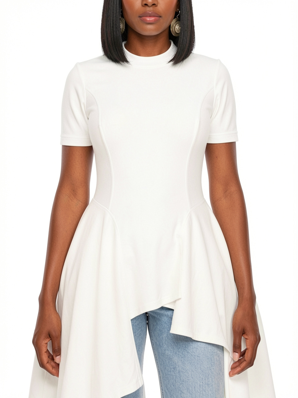 Women Short Sleeve Asymmetric Ruffle Hem Dress