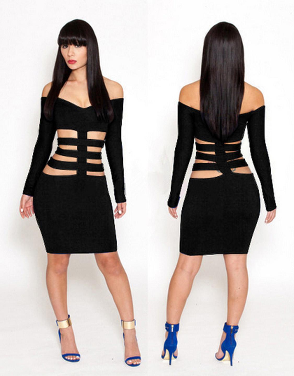 Women Sexy Off Shoulder Cut Out Bodycon Dress