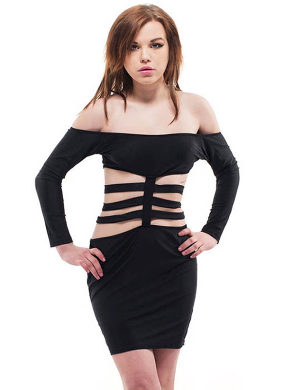 Women Sexy Off Shoulder Cut Out Bodycon Dress