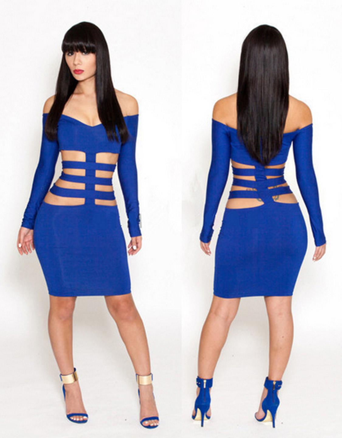 Women Sexy Off Shoulder Cut Out Bodycon Dress