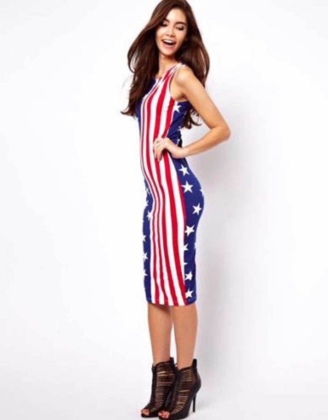 National Flag Sleeveless Bodycon Dress