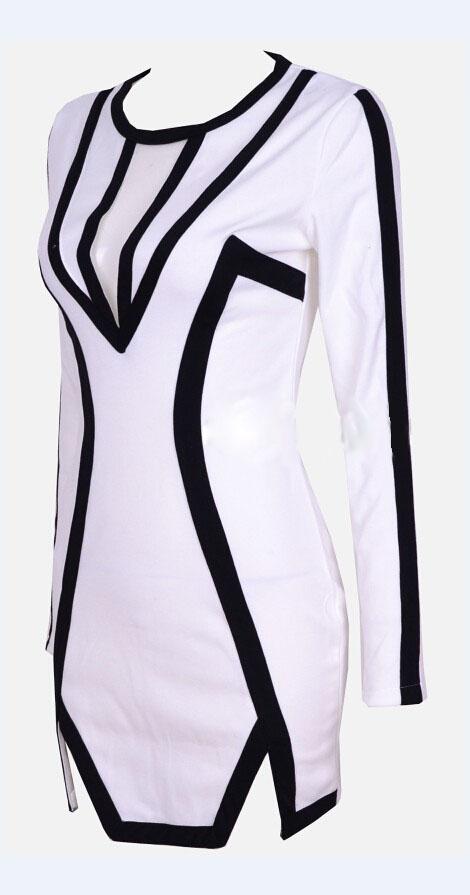 Contrast Trim Long Sleeve Bodycon Mini Dress