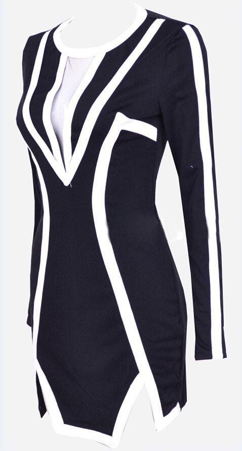 Contrast Trim Long Sleeve Bodycon Mini Dress