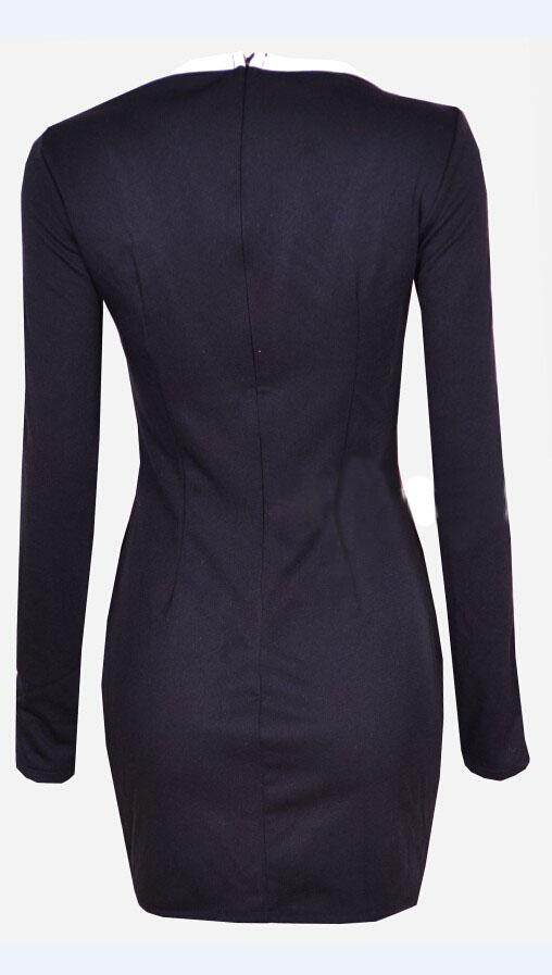 Contrast Trim Long Sleeve Bodycon Mini Dress