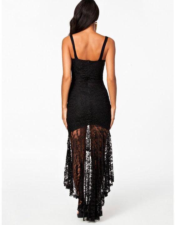Sexy Black Lace Hem Evening Dress