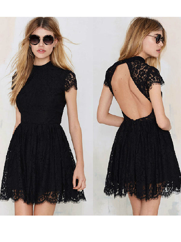 Black Lace Skater Dress