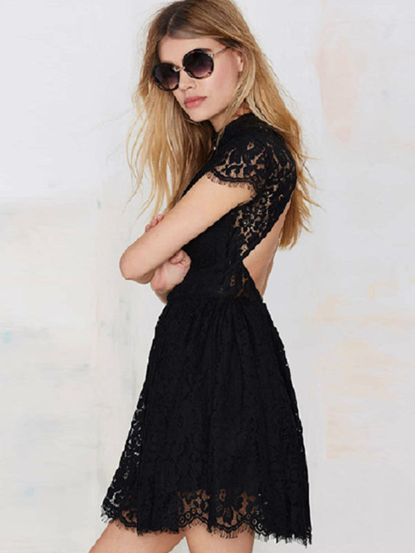 Black Lace Skater Dress