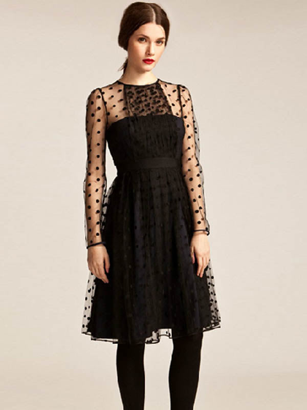 Black Polka Dot Mesh Sleeve Dress