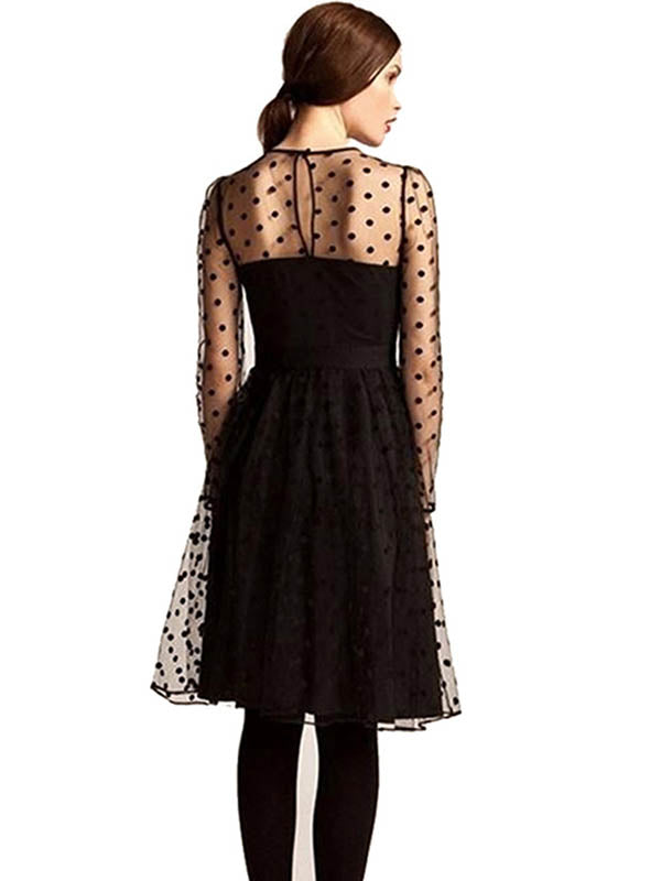 Black Polka Dot Mesh Sleeve Dress