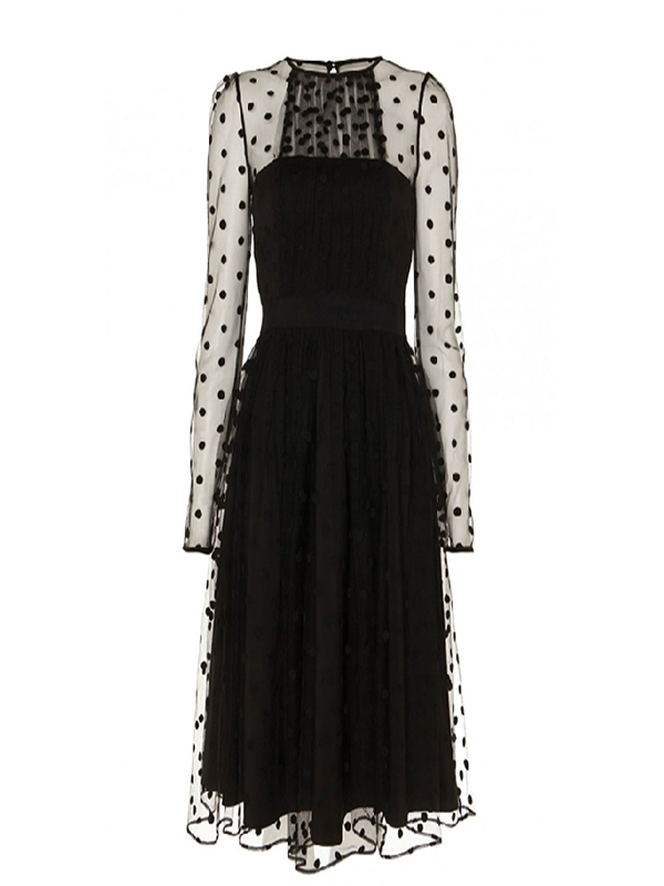 Black Polka Dot Mesh Sleeve Dress