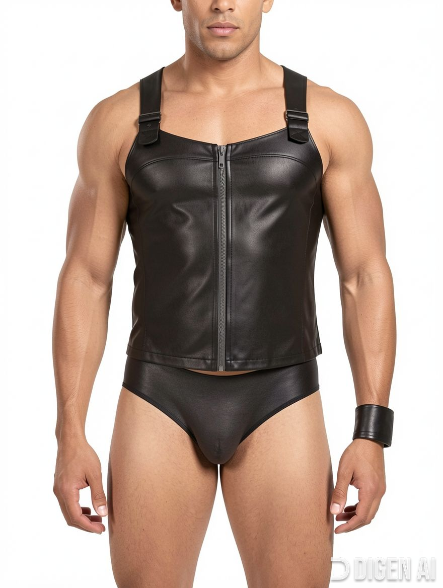 Men Zip Front Vest and Brief Lingerie Set