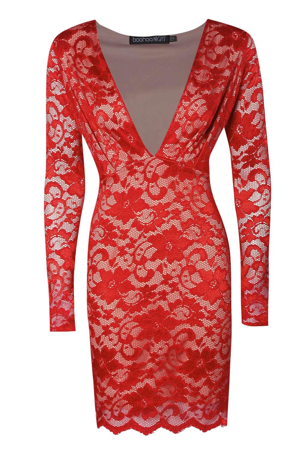 Sexy V Neck Lace Mini Dress