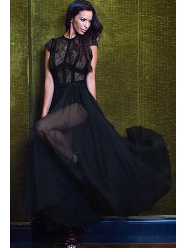 Elegant Lace Bodice Maxi Dress