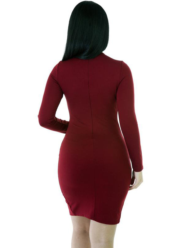 Sexy Wine Red Lace Up Keyhole Bodycon Dress