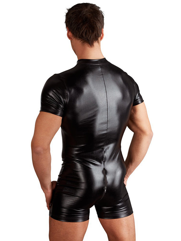 Sexy Black Wet Look Men Bodysuit
