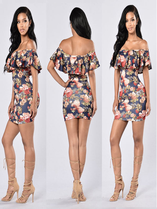 Floral Printed Off the Shoulder Bodycon Dress