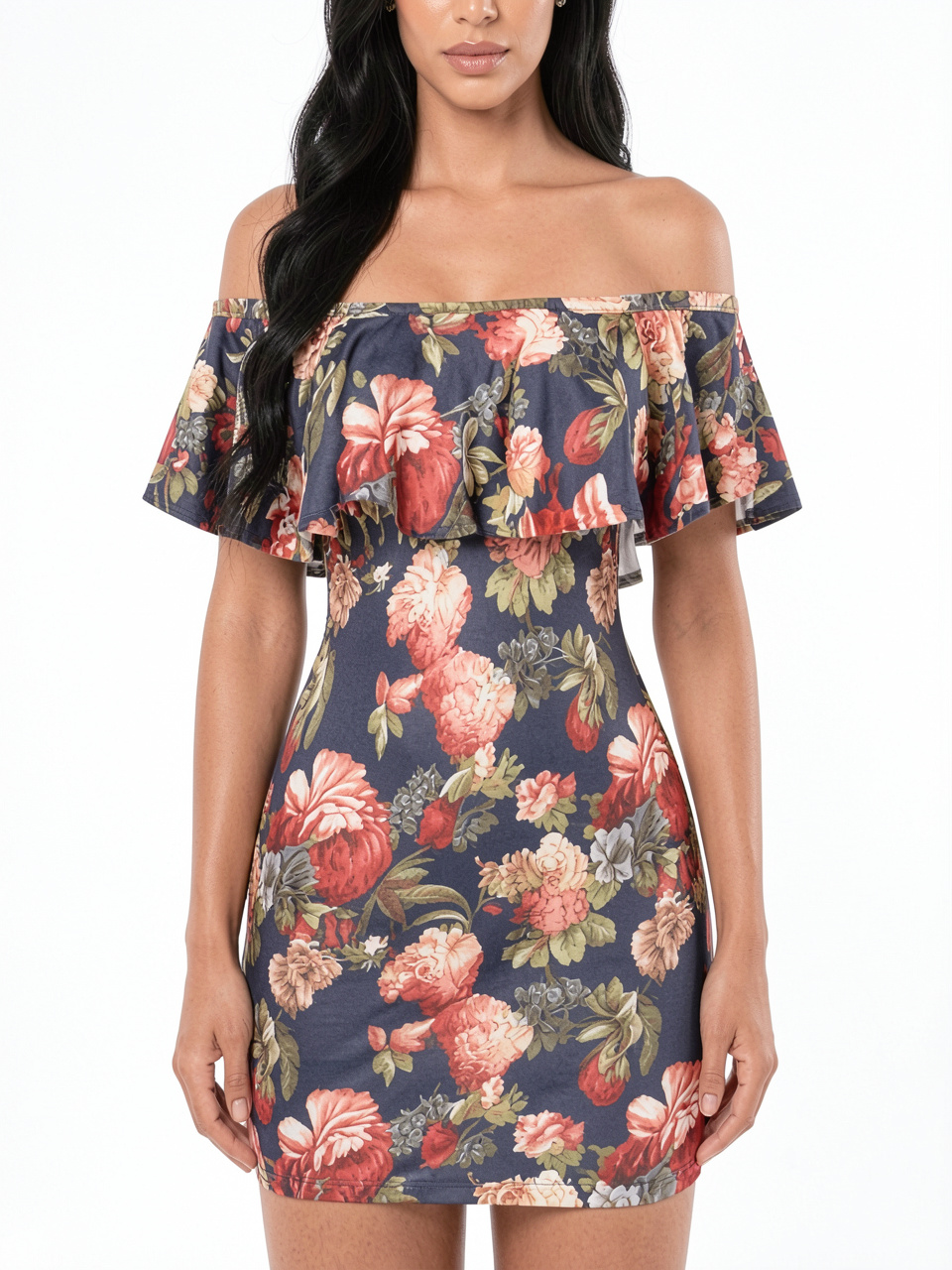 Floral Printed Off the Shoulder Bodycon Dress
