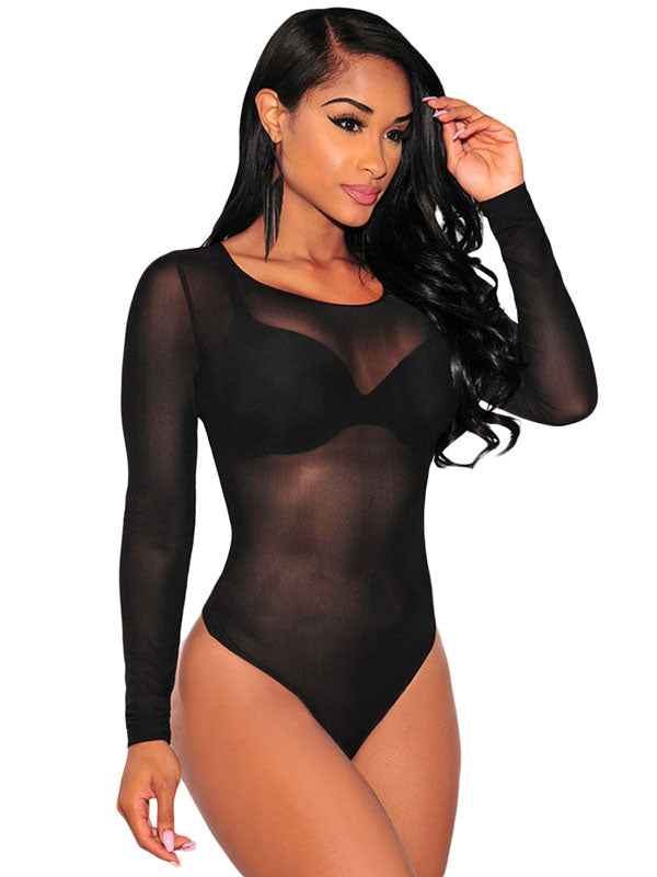 Black S-XL Sexy Women See-Through Bodysuit
