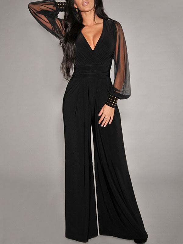 Black One Size Lace Long Sleeve Jumpsuit