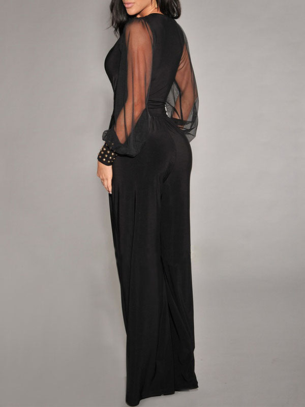 Black One Size Lace Long Sleeve Jumpsuit