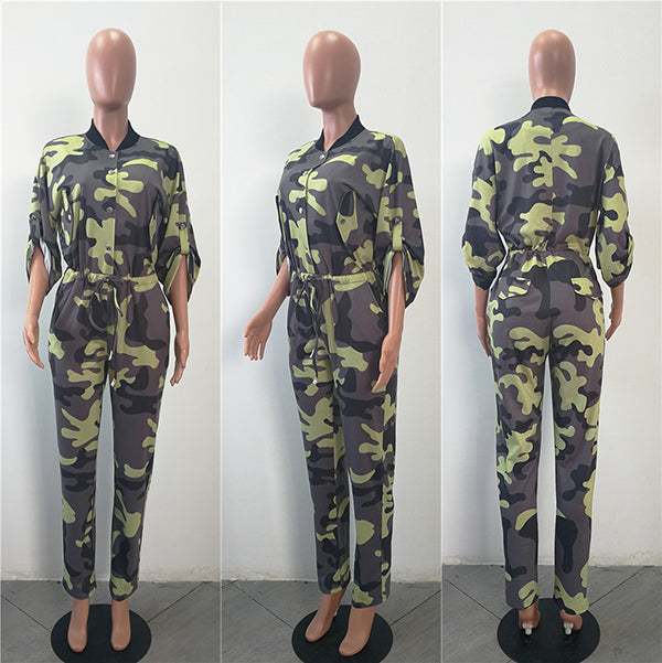 Fashion Camouflage Print One Piece Jumpsuit