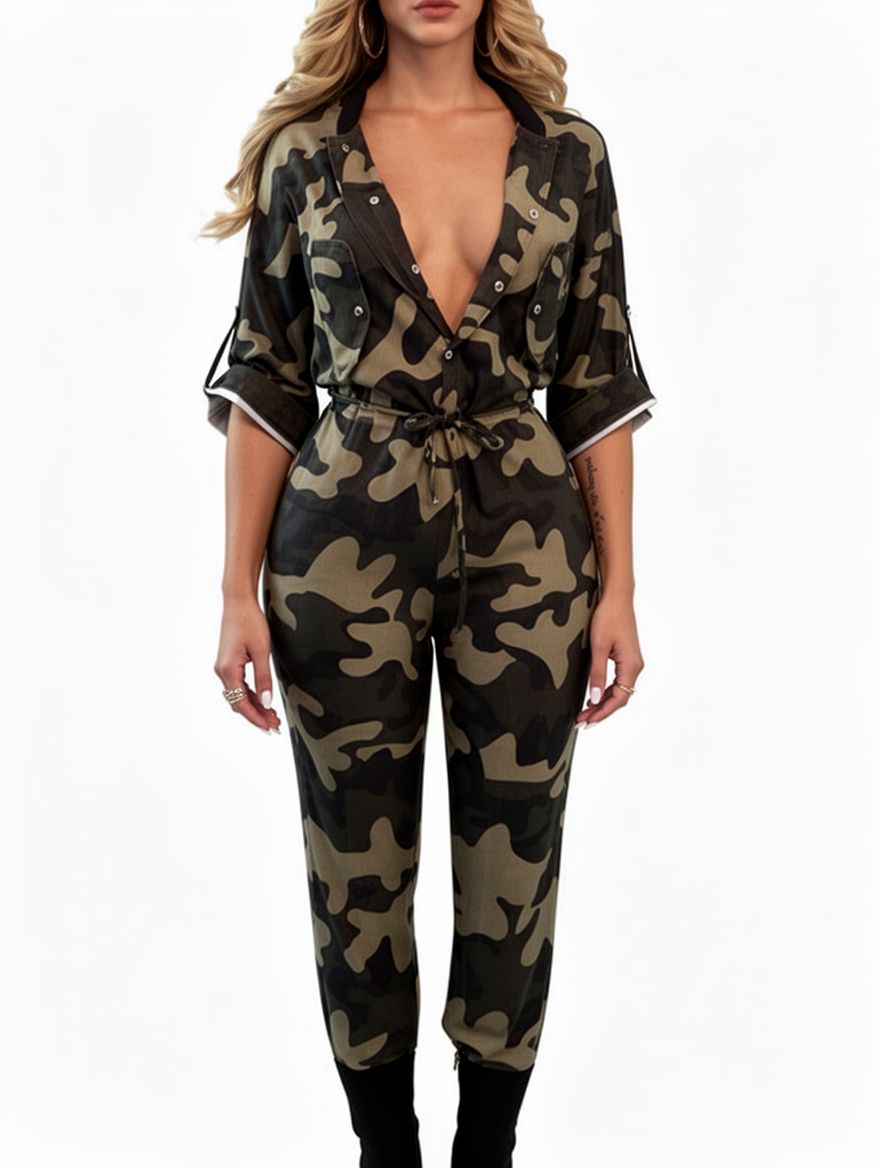 Fashion Camouflage Print One Piece Jumpsuit