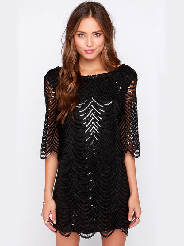 Half Sleeve Sequin Scoop Back Shift Dress